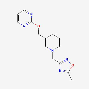 molecular formula C14H19N5O2 B2702531 5-Methyl-3-[[3-(pyrimidin-2-yloxymethyl)piperidin-1-yl]methyl]-1,2,4-oxadiazole CAS No. 2379978-07-9