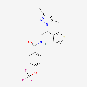 molecular formula C19H18F3N3O2S B2702566 N-(2-(3,5-dimethyl-1H-pyrazol-1-yl)-2-(thiophen-3-yl)ethyl)-4-(trifluoromethoxy)benzamide CAS No. 2034252-54-3