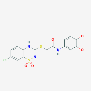 molecular formula C17H16ClN3O5S2 B2702568 2-((7-chloro-1,1-dioxido-4H-benzo[e][1,2,4]thiadiazin-3-yl)thio)-N-(3,4-dimethoxyphenyl)acetamide CAS No. 899734-35-1