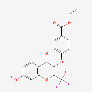 molecular formula C19H13F3O6 B2702580 ethyl 4-{[7-hydroxy-4-oxo-2-(trifluoromethyl)-4H-chromen-3-yl]oxy}benzoate CAS No. 637750-31-3
