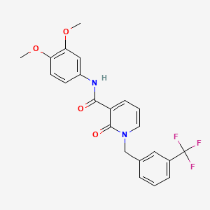 molecular formula C22H19F3N2O4 B2702590 N-(3,4-dimethoxyphenyl)-2-oxo-1-[[3-(trifluoromethyl)phenyl]methyl]pyridine-3-carboxamide CAS No. 339027-73-5
