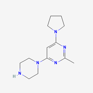 molecular formula C13H21N5 B2702593 2-Methyl-4-(piperazin-1-yl)-6-(pyrrolidin-1-yl)pyrimidine CAS No. 1706447-61-1