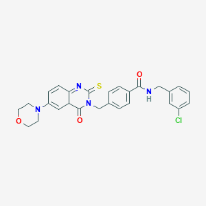 molecular formula C27H25ClN4O3S B2702600 N-[(3-chlorophenyl)methyl]-4-{[6-(morpholin-4-yl)-4-oxo-2-sulfanylidene-1,2,3,4-tetrahydroquinazolin-3-yl]methyl}benzamide CAS No. 689770-36-3