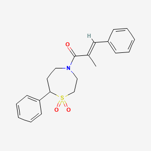 molecular formula C21H23NO3S B2702606 (E)-1-(1,1-二氧化-7-苯基-1,4-噻唑烷-4-基)-2-甲基-3-苯基丙-2-烯-1-酮 CAS No. 2035036-76-9