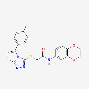 molecular formula C21H18N4O3S2 B2702617 N-(2,3-dihydrobenzo[b][1,4]dioxin-6-yl)-2-((5-(p-tolyl)thiazolo[2,3-c][1,2,4]triazol-3-yl)thio)acetamide CAS No. 690645-30-8
