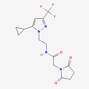 molecular formula C15H17F3N4O3 B2702624 N-(2-(5-cyclopropyl-3-(trifluoromethyl)-1H-pyrazol-1-yl)ethyl)-2-(2,5-dioxopyrrolidin-1-yl)acetamide CAS No. 1797717-19-1