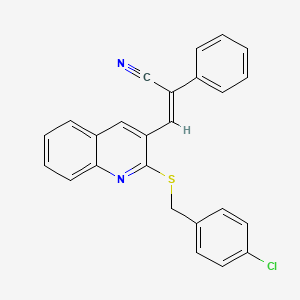 molecular formula C25H17ClN2S B2702634 (Z)-3-{2-[(4-chlorobenzyl)sulfanyl]-3-quinolinyl}-2-phenyl-2-propenenitrile CAS No. 478065-17-7