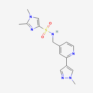 molecular formula C15H18N6O2S B2702646 1,2-dimethyl-N-((2-(1-methyl-1H-pyrazol-4-yl)pyridin-4-yl)methyl)-1H-imidazole-4-sulfonamide CAS No. 2034521-83-8