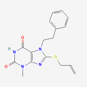 molecular formula C17H18N4O2S B2702653 3-methyl-7-(2-phenylethyl)-8-(prop-2-en-1-ylsulfanyl)-3,7-dihydro-1H-purine-2,6-dione CAS No. 332149-58-3