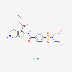 molecular formula C24H34ClN3O7S2 B2702674 盐酸乙酸2-(4-(N,N-双(2-甲氧基乙基)磺酰基)苯甲酰胺)-6-甲基-4,5,6,7-四氢噻吩[2,3-c]吡啶-3-羧酸乙酯 CAS No. 1216691-67-6