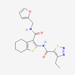 molecular formula C19H20N4O3S2 B2702679 4-乙酸乙酯-N-[3-(呋喃-2-基甲基碳酰基)-4,5,6,7-四氢-1-苯并噻吩-2-基]噻二唑-5-甲酰胺 CAS No. 899979-24-9