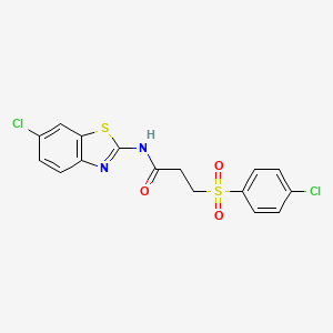 molecular formula C16H12Cl2N2O3S2 B2702687 N-(6-chlorobenzo[d]thiazol-2-yl)-3-((4-chlorophenyl)sulfonyl)propanamide CAS No. 898414-57-8