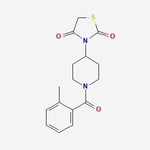 molecular formula C16H18N2O3S B2702703 3-(1-(2-甲基苯甲酰)哌啶-4-基)噻唑烷-2,4-二酮 CAS No. 1795481-57-0