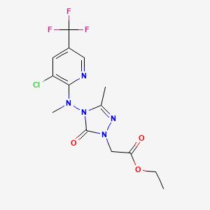 molecular formula C14H15ClF3N5O3 B2702715 ethyl 2-{4-[[3-chloro-5-(trifluoromethyl)-2-pyridinyl](methyl)amino]-3-methyl-5-oxo-4,5-dihydro-1H-1,2,4-triazol-1-yl}acetate CAS No. 860789-12-4