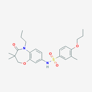 molecular formula C24H32N2O5S B2702718 N-(3,3-dimethyl-4-oxo-5-propyl-2,3,4,5-tetrahydrobenzo[b][1,4]oxazepin-8-yl)-3-methyl-4-propoxybenzenesulfonamide CAS No. 922124-52-5