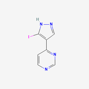 molecular formula C7H5IN4 B2702736 4-(3-Iodo-1H-pyrazol-4-yl)pyrimidine CAS No. 1111638-50-6