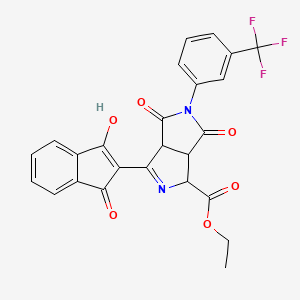 molecular formula C25H17F3N2O6 B2702804 乙酸3-(1,3-二氧代-1,3-二氢-2H-茚-2-基)-4,6-二氧代-5-[3-(三氟甲基)苯基]辛氢吡咯并[3,4-c]吡咯-1-甲酯 CAS No. 321522-10-5