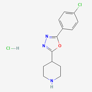 molecular formula C13H15Cl2N3O B2702812 2-(4-Chlorophenyl)-5-piperidin-4-yl-1,3,4-oxadiazole;hydrochloride CAS No. 2460756-89-0