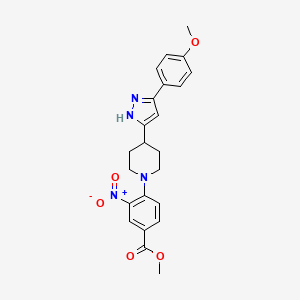 molecular formula C23H24N4O5 B2702853 4-[4-[3-(4-methoxyphenyl)-1H-pyrazol-5-yl]-1-piperidinyl]-3-nitrobenzoic acid methyl ester CAS No. 1026093-45-7
