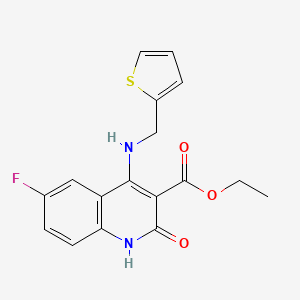 molecular formula C17H15FN2O3S B2702892 Ethyl 6-fluoro-2-oxo-4-((thiophen-2-ylmethyl)amino)-1,2-dihydroquinoline-3-carboxylate CAS No. 1251693-56-7