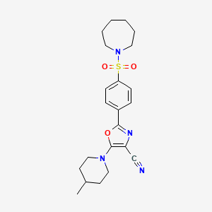 molecular formula C22H28N4O3S B2702923 2-(4-(Azepan-1-ylsulfonyl)phenyl)-5-(4-methylpiperidin-1-yl)oxazole-4-carbonitrile CAS No. 940999-04-2