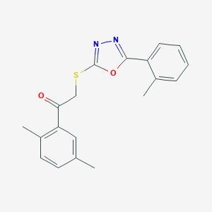 molecular formula C19H18N2O2S B270294 1-(2,5-Dimethylphenyl)-2-{[5-(2-methylphenyl)-1,3,4-oxadiazol-2-yl]sulfanyl}ethanone 