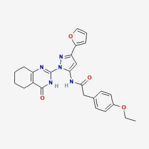 molecular formula C25H25N5O4 B2702942 2-(4-乙氧基苯基)-N-(3-(呋喃-2-基)-1-(4-氧代-3,4,5,6,7,8-六氢喹唑啉-2-基)-1H-吡唑-5-基)乙酰胺 CAS No. 1207053-06-2