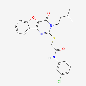 molecular formula C23H22ClN3O3S B2702963 N-(3-chlorophenyl)-2-{[3-(3-methylbutyl)-4-oxo-3,4-dihydro[1]benzofuro[3,2-d]pyrimidin-2-yl]sulfanyl}acetamide CAS No. 899755-30-7