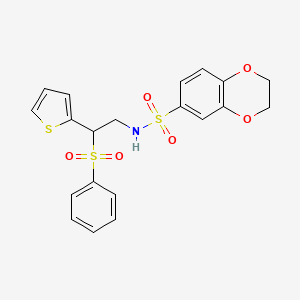 molecular formula C20H19NO6S3 B2702966 N-(2-(phenylsulfonyl)-2-(thiophen-2-yl)ethyl)-2,3-dihydrobenzo[b][1,4]dioxine-6-sulfonamide CAS No. 896342-89-5