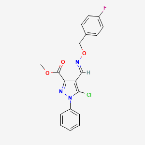 molecular formula C19H15ClFN3O3 B2702972 methyl 5-chloro-4-({[(4-fluorobenzyl)oxy]imino}methyl)-1-phenyl-1H-pyrazole-3-carboxylate CAS No. 320423-33-4