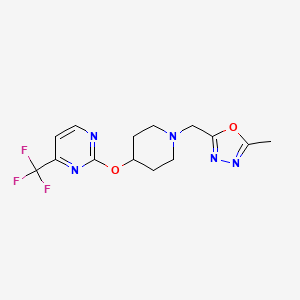 molecular formula C14H16F3N5O2 B2702975 2-Methyl-5-[[4-[4-(trifluoromethyl)pyrimidin-2-yl]oxypiperidin-1-yl]methyl]-1,3,4-oxadiazole CAS No. 2380077-76-7