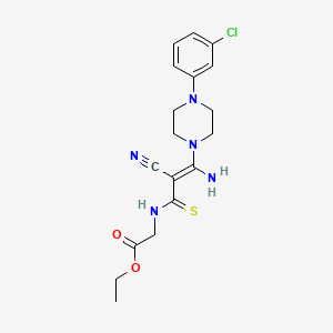 Ethyl 2-({3-amino-3-[4-(3-chlorophenyl)piperazino]-2-cyano-2-propenethioyl}amino)acetate