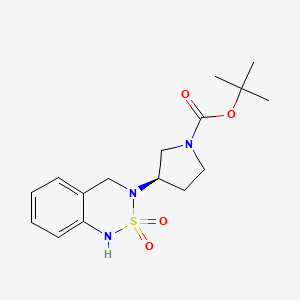 molecular formula C16H23N3O4S B2702982 (R)-3-(2,2-Dioxo-1,4-dihydro-2H-2lambda*6*-benzo[1,2,6]thiadiazin-3-yl)-pyrrolidine-1-carboxylic acid tert-butyl ester CAS No. 1389310-22-8