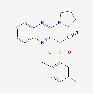 B2703039 2-(2,5-Dimethylphenyl)sulfonyl-2-(3-pyrrolidin-1-ylquinoxalin-2-yl)acetonitrile CAS No. 848685-24-5