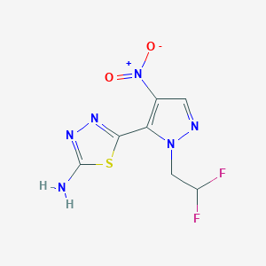 molecular formula C7H6F2N6O2S B2703077 5-[2-(2,2-Difluoroethyl)-4-nitropyrazol-3-yl]-1,3,4-thiadiazol-2-amine CAS No. 1946817-64-6