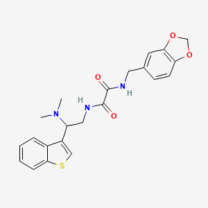 molecular formula C22H23N3O4S B2703078 N1-(2-(benzo[b]thiophen-3-yl)-2-(dimethylamino)ethyl)-N2-(benzo[d][1,3]dioxol-5-ylmethyl)oxalamide CAS No. 2034465-92-2