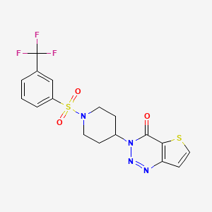molecular formula C17H15F3N4O3S2 B2703106 3-(1-((3-(trifluoromethyl)phenyl)sulfonyl)piperidin-4-yl)thieno[3,2-d][1,2,3]triazin-4(3H)-one CAS No. 2034419-72-0