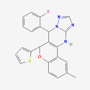 molecular formula C23H17FN4OS B2703107 7-(2-fluorophenyl)-2-methyl-6-(thiophen-2-yl)-7,12-dihydro-6H-chromeno[4,3-d][1,2,4]triazolo[1,5-a]pyrimidine CAS No. 868147-31-3