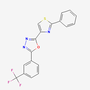 molecular formula C18H10F3N3OS B2703140 2-(2-Phenyl-1,3-thiazol-4-yl)-5-[3-(trifluoromethyl)phenyl]-1,3,4-oxadiazole CAS No. 400083-60-5