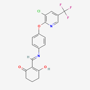 molecular formula C19H14ClF3N2O3 B2703167 2-(((4-(3-Chloro-5-(trifluoromethyl)-2-pyridyloxy)phenyl)amino)methylene)cyclohexane-1,3-dione CAS No. 946387-28-6