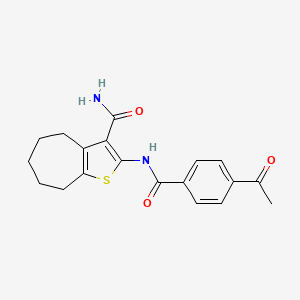 molecular formula C19H20N2O3S B2703180 2-(4-acetylbenzamido)-5,6,7,8-tetrahydro-4H-cyclohepta[b]thiophene-3-carboxamide CAS No. 477494-71-6
