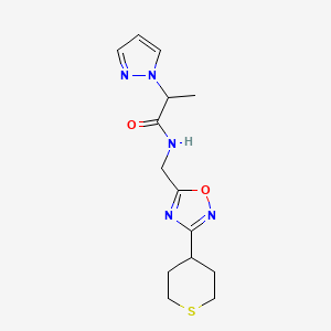 2-(1H-pyrazol-1-yl)-N-((3-(tetrahydro-2H-thiopyran-4-yl)-1,2,4-oxadiazol-5-yl)methyl)propanamide