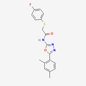 molecular formula C18H16FN3O2S B2703189 N-[5-(2,4-二甲基苯基)-1,3,4-噁二唑-2-基]-2-(4-氟苯基)硫基乙酰胺 CAS No. 896019-14-0