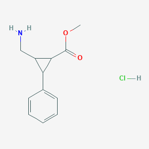 molecular formula C12H16ClNO2 B2703211 Methyl 2-(aminomethyl)-3-phenylcyclopropane-1-carboxylate;hydrochloride CAS No. 2416233-75-3