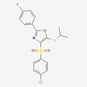 4-(4-Chlorophenyl)sulfonyl-2-(4-fluorophenyl)-5-propan-2-ylsulfanyl-1,3-oxazole
