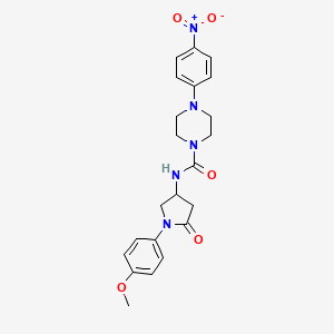 molecular formula C22H25N5O5 B2703242 N-[1-(4-甲氧苯基)-5-氧代吡咯啉-3-基]-4-(4-硝基苯基)哌嗪-1-羧酰胺 CAS No. 894033-85-3