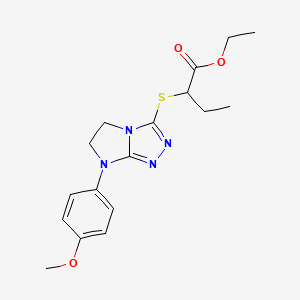 molecular formula C17H22N4O3S B2703261 ethyl 2-((7-(4-methoxyphenyl)-6,7-dihydro-5H-imidazo[2,1-c][1,2,4]triazol-3-yl)thio)butanoate CAS No. 921791-61-9