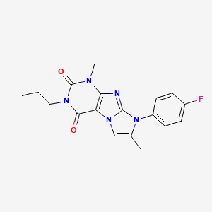 molecular formula C18H18FN5O2 B2703270 8-(4-氟苯基)-1,7-二甲基-3-丙基-1H-咪唑并[2,1-f]嘧啶-2,4(3H,8H)-二酮 CAS No. 887466-90-2