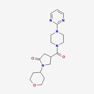 molecular formula C18H25N5O3 B2703275 4-(4-(pyrimidin-2-yl)piperazine-1-carbonyl)-1-(tetrahydro-2H-pyran-4-yl)pyrrolidin-2-one CAS No. 1421523-80-9
