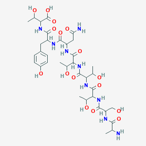 molecular formula C35H55N9O16 B027033 2-[[2-[[4-Amino-2-[[2-[[2-[[2-[[2-(2-aminopropanoylamino)-3-hydroxypropanoyl]amino]-3-hydroxybutanoyl]amino]-3-hydroxybutanoyl]amino]-3-hydroxybutanoyl]amino]-4-oxobutanoyl]amino]-3-(4-hydroxyphenyl)propanoyl]amino]-3-hydroxybutanoic acid CAS No. 106362-33-8